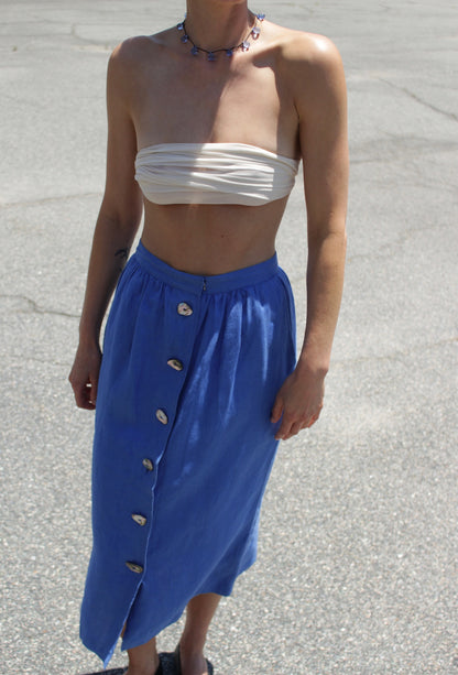 Favorite Vintage Wave Linen Button Skirt