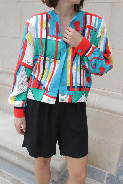 Fun Vintage Illustrated Cropped Jacket