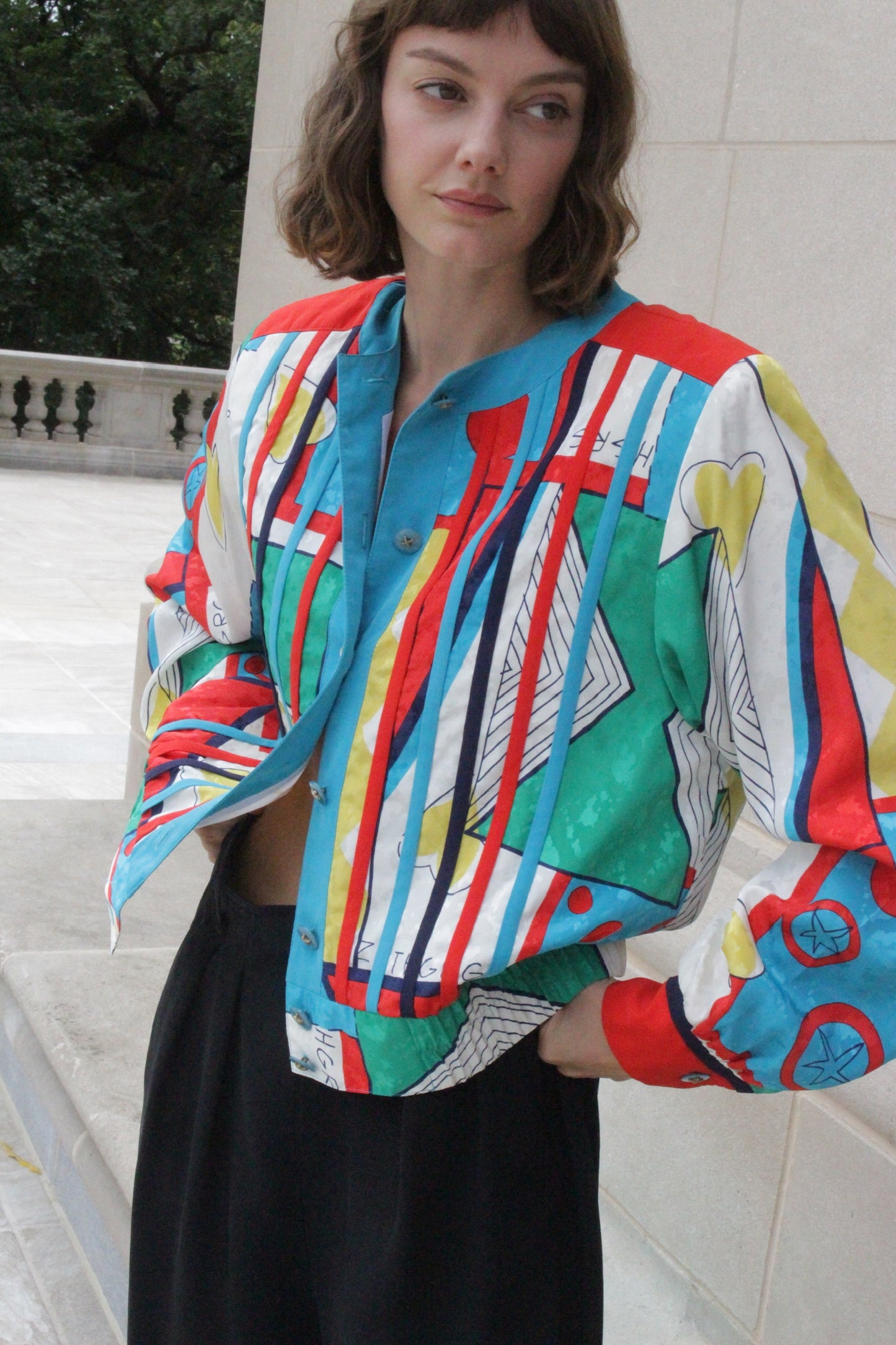 Fun Vintage Illustrated Cropped Jacket