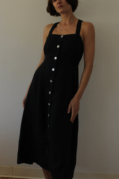 Vintage Faded Black Buttoned Linen Dress
