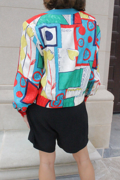 Fun Vintage Illustrated Cropped Jacket