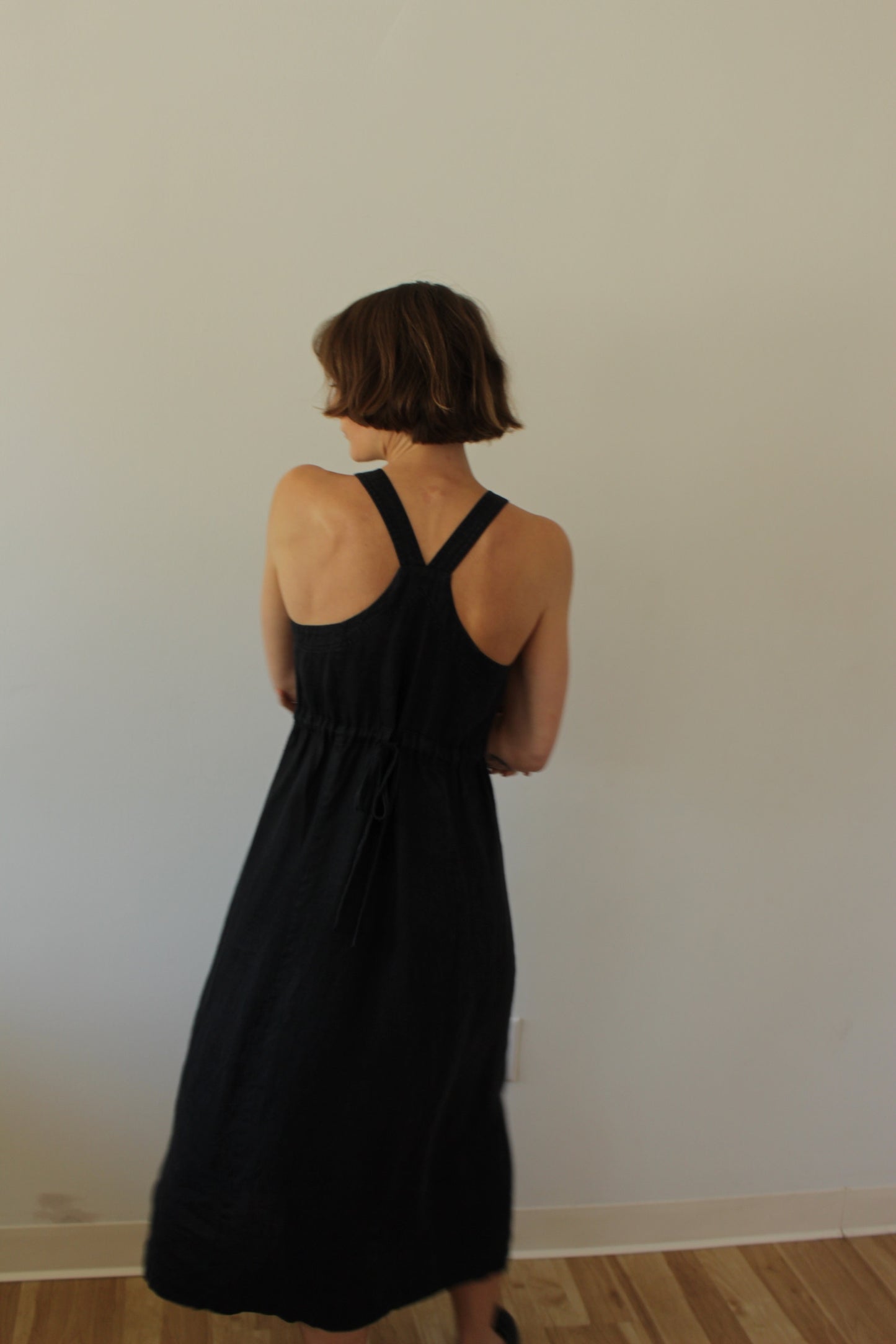 Vintage Faded Black Buttoned Linen Dress