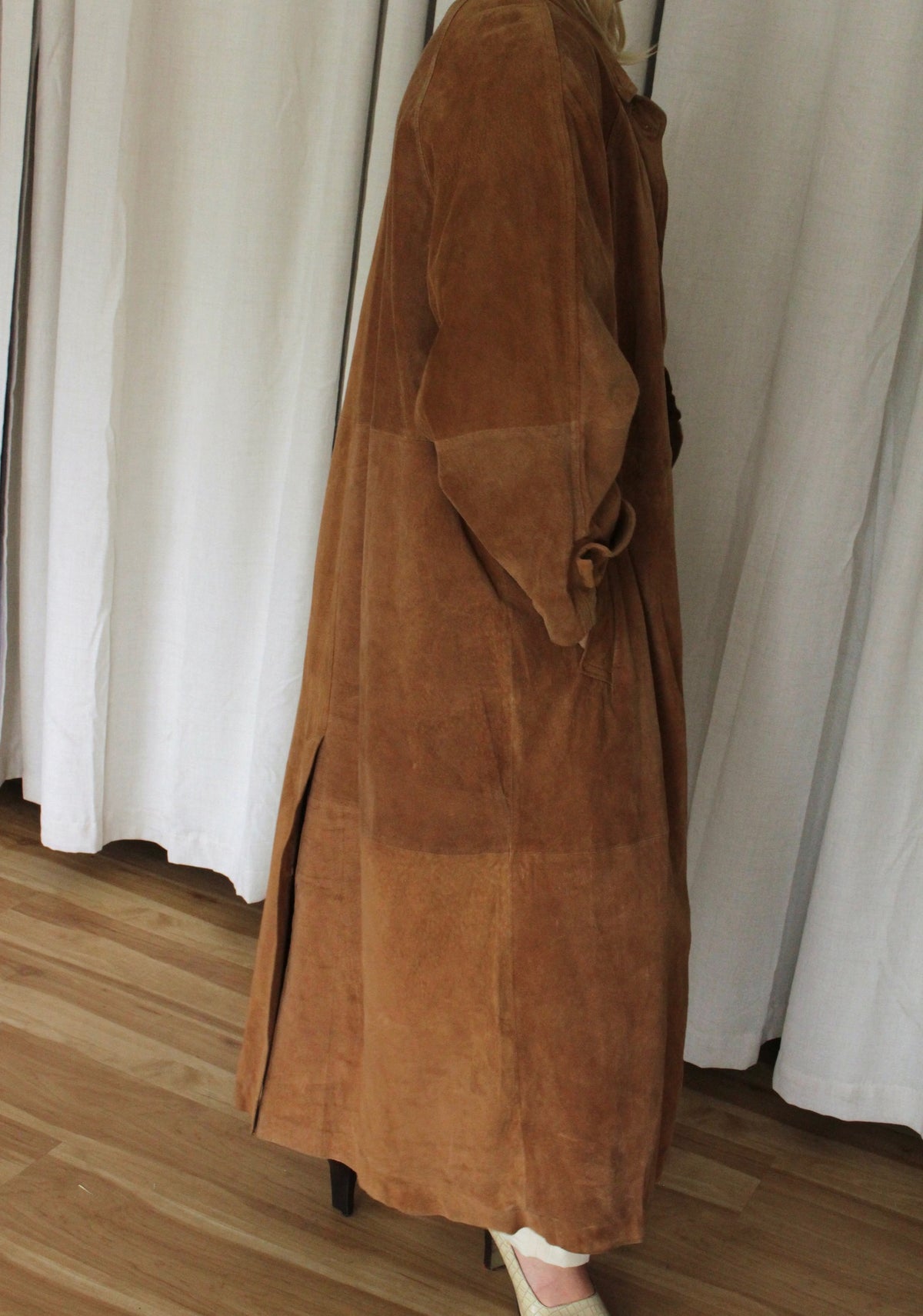 Vintage Chestnut Suede Belted Trench Coat