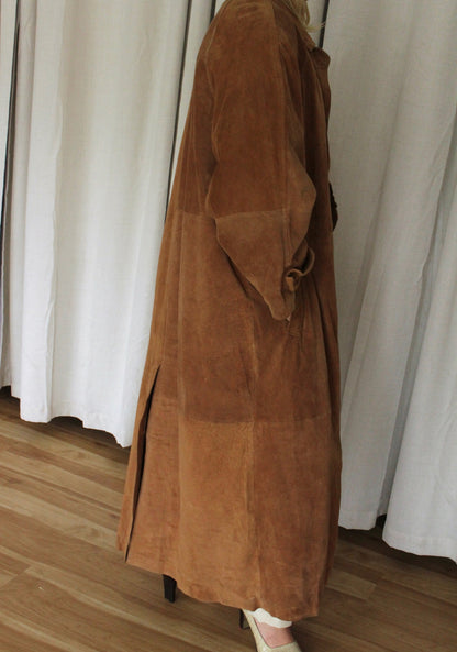 Vintage Chestnut Suede Belted Trench Coat