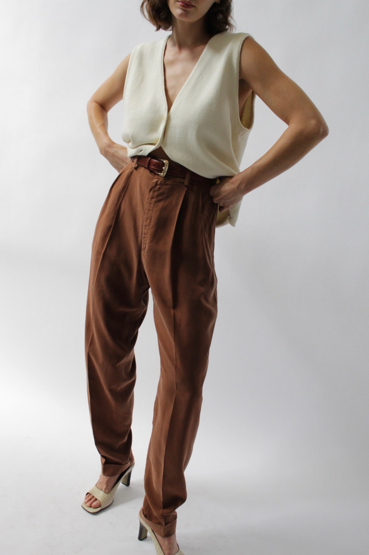 Beautiful Vintage Cocoa Sueded Silk Trousers