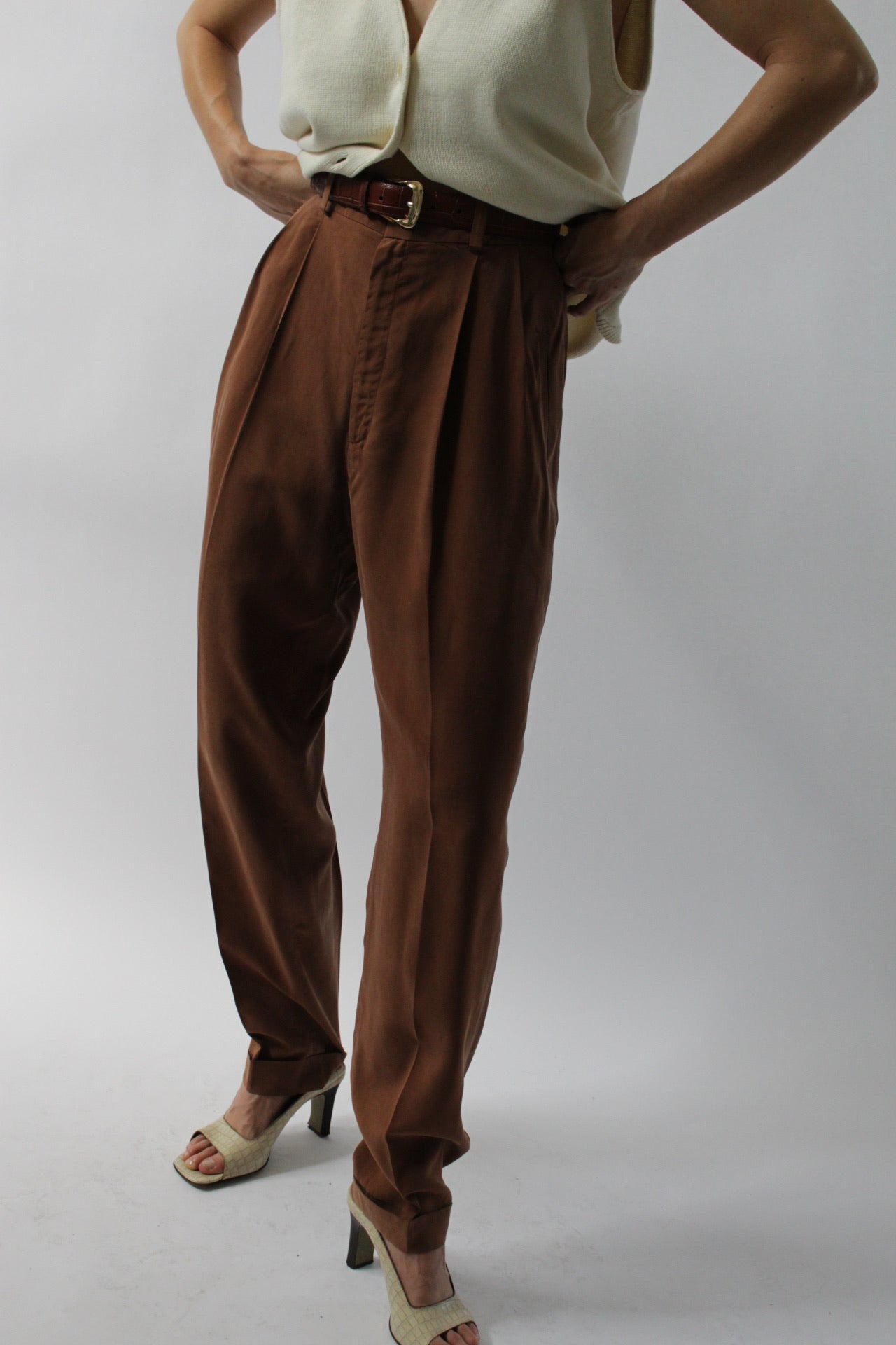 Beautiful Vintage Cocoa Sueded Silk Trousers