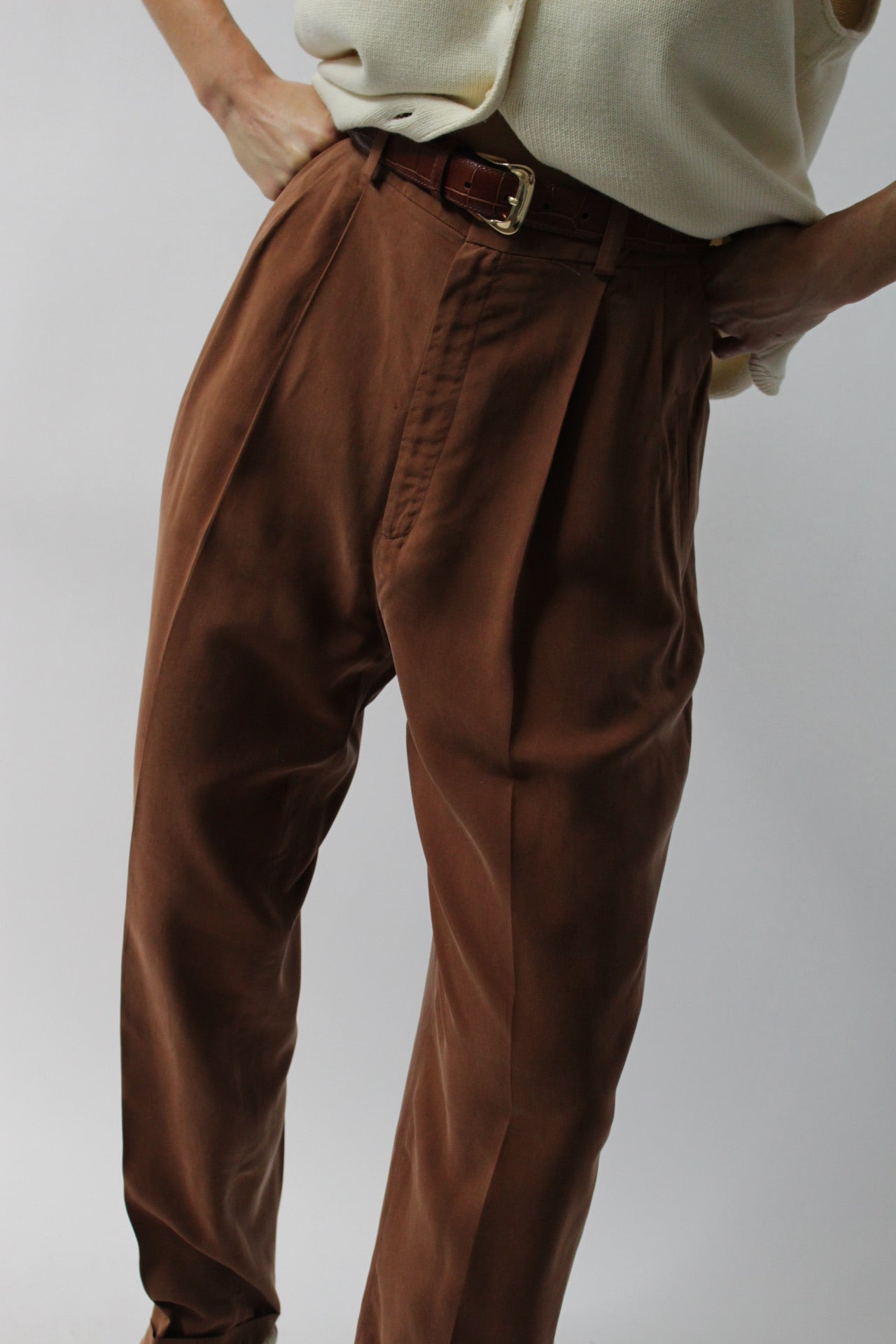 Beautiful Vintage Cocoa Sueded Silk Trousers