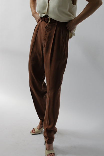 Beautiful Vintage Cocoa Sueded Silk Trousers