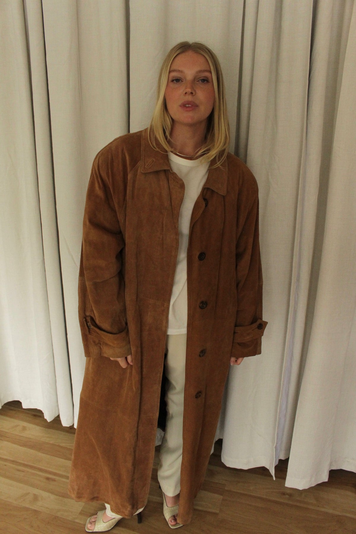 Vintage Chestnut Suede Belted Trench Coat