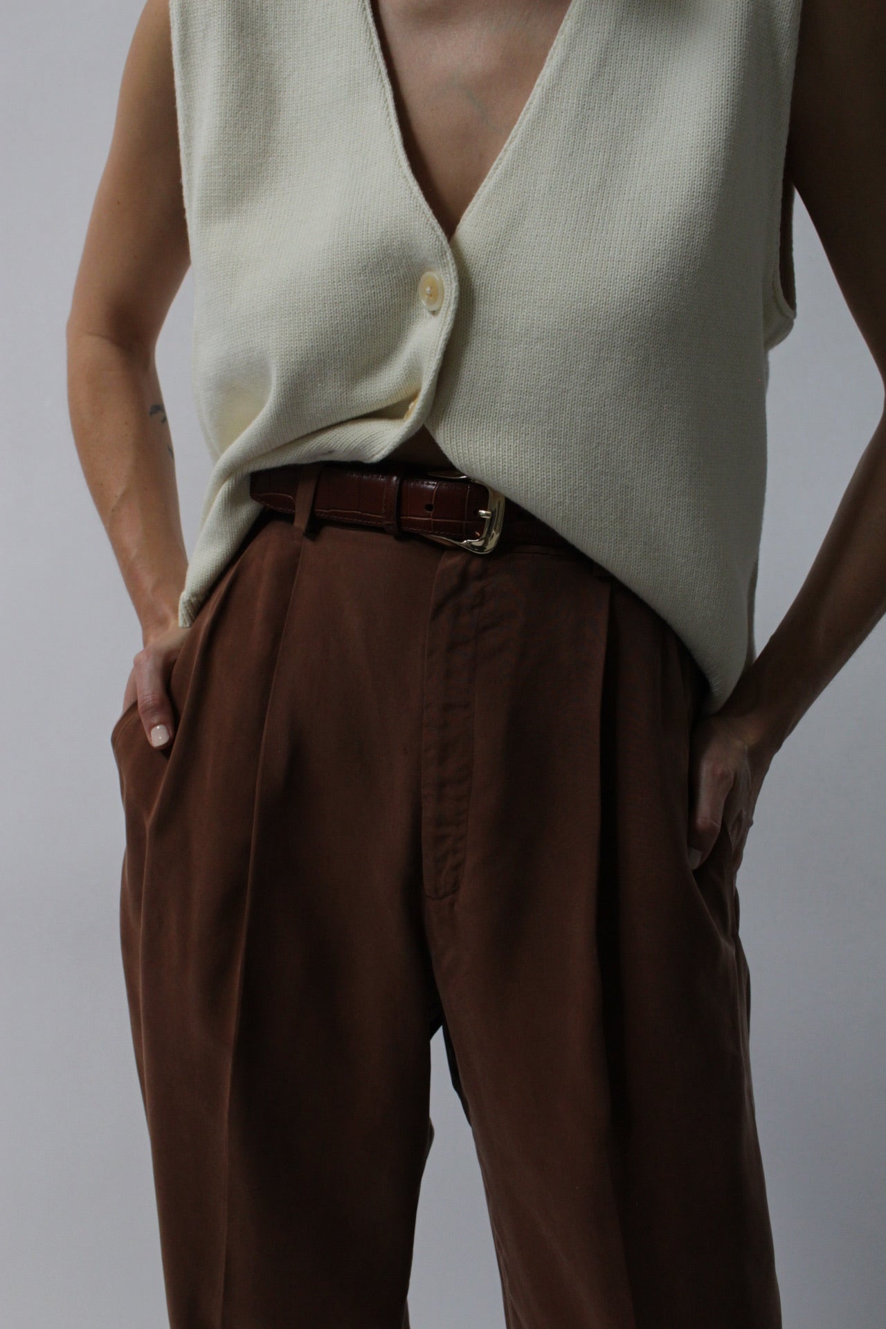 Beautiful Vintage Cocoa Sueded Silk Trousers