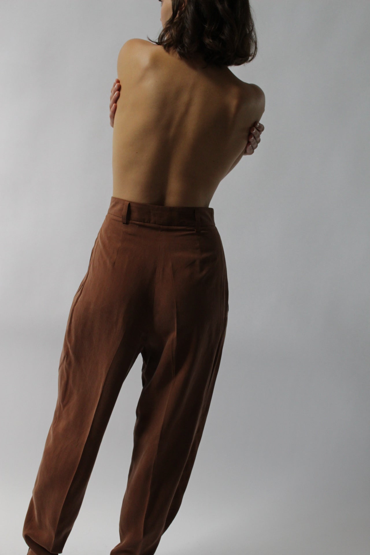 Beautiful Vintage Cocoa Sueded Silk Trousers