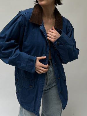90s Cerulean Leather Accented Chore Coat