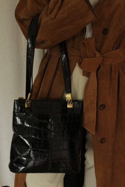 Beautiful Vintage Reptile Embossed Leather Tote