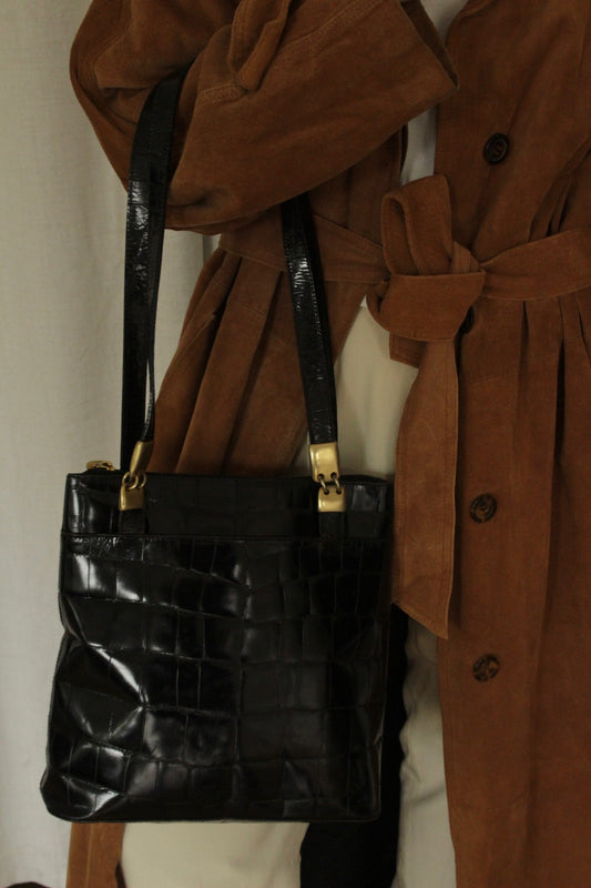 Beautiful Vintage Reptile Embossed Leather Tote