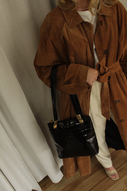Beautiful Vintage Reptile Embossed Leather Tote