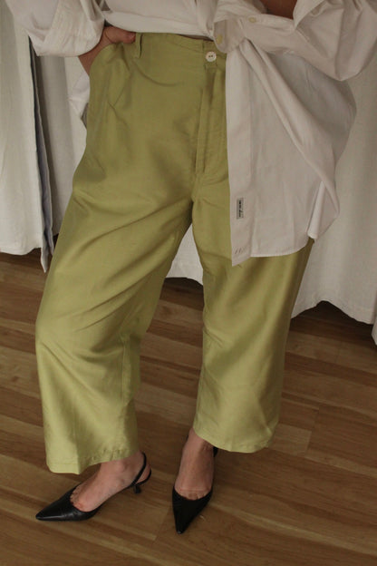 Vintage Pale Green Silk Taffeta Wide Leg Pants