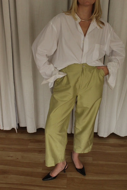 Vintage Pale Green Silk Taffeta Wide Leg Pants