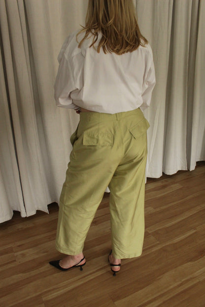 Vintage Pale Green Silk Taffeta Wide Leg Pants