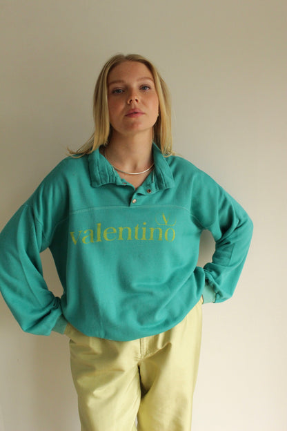 Amazing Vintage Valentino Teal Henley Sweatshirt