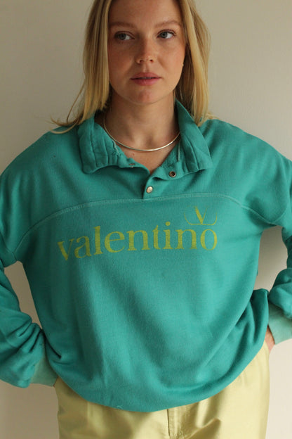 Amazing Vintage Valentino Teal Henley Sweatshirt