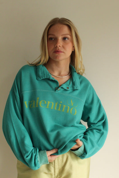 Amazing Vintage Valentino Teal Henley Sweatshirt