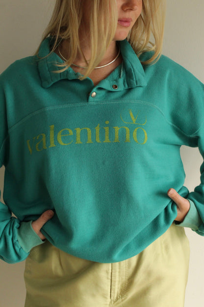Amazing Vintage Valentino Teal Henley Sweatshirt