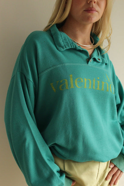 Amazing Vintage Valentino Teal Henley Sweatshirt