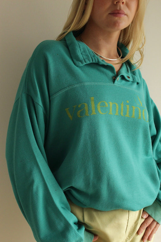 Amazing Vintage Valentino Teal Henley Sweatshirt