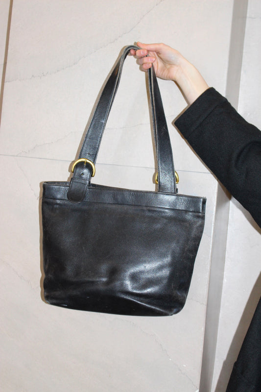 Vintage Coach Faded Black Leather Buckle Tote
