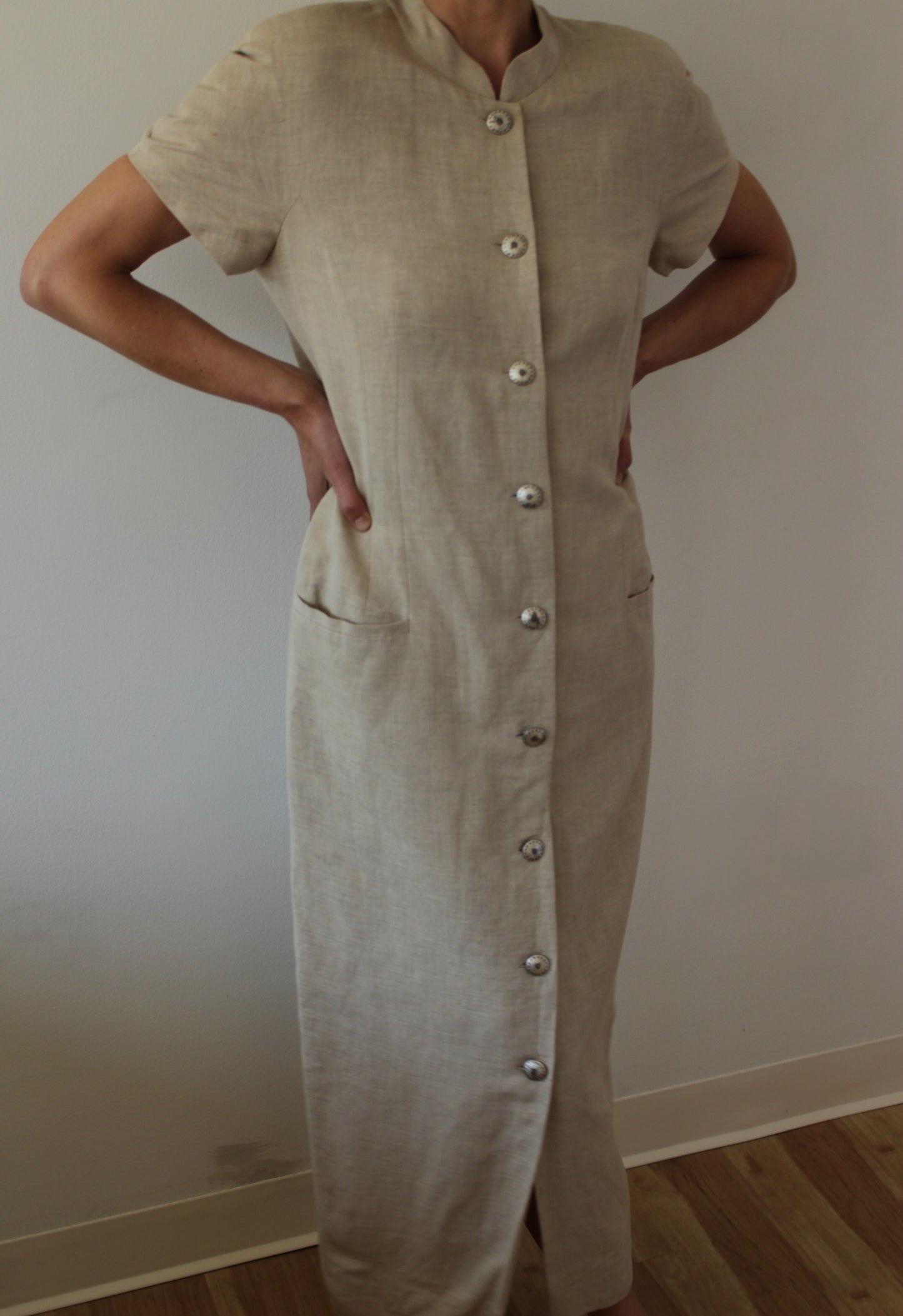 Vintage Oat Linen Button Dress