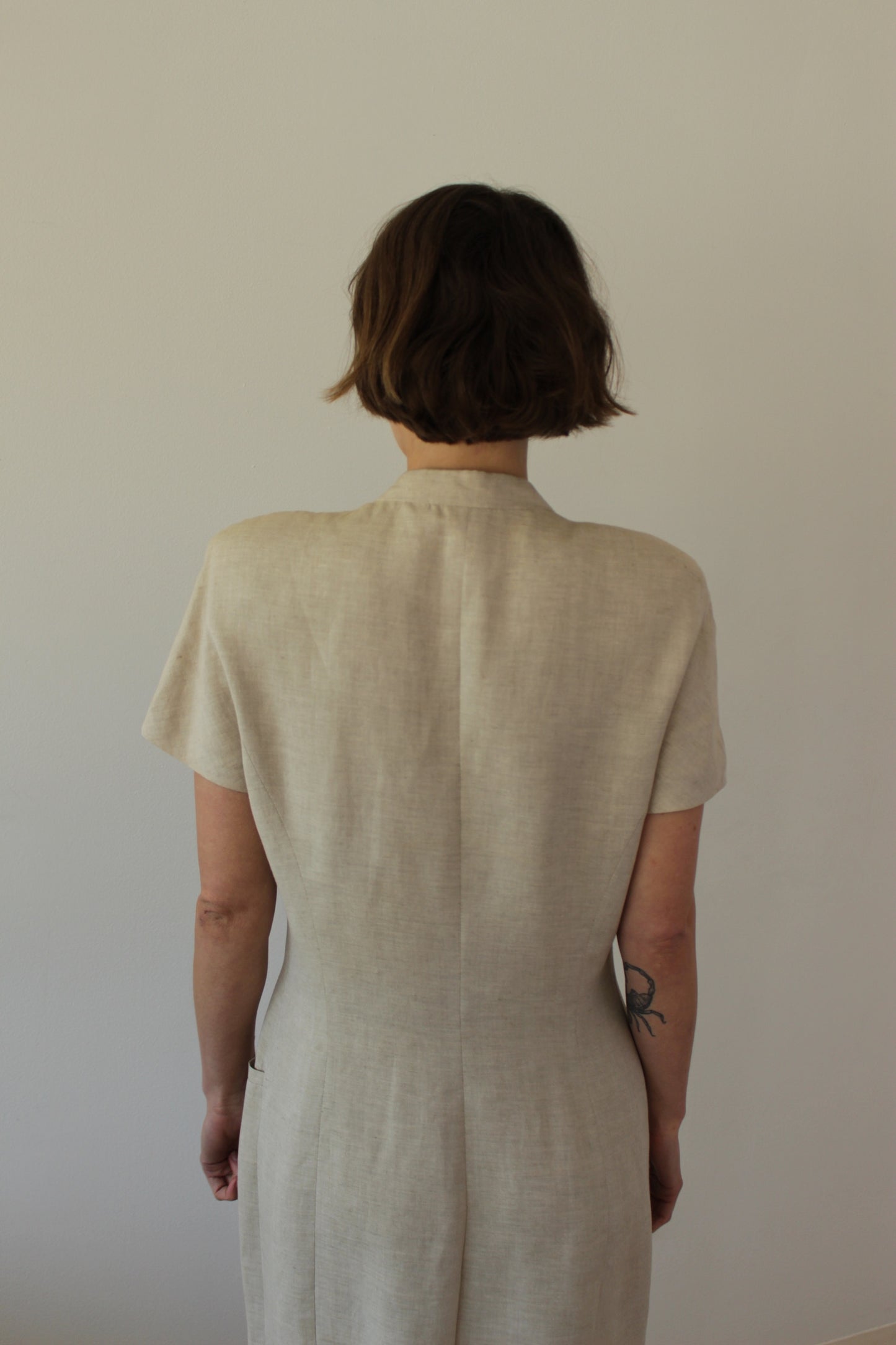 Vintage Oat Linen Button Dress
