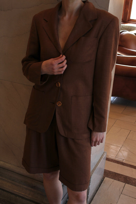 Vintage Cocoa Woven Silk Short Suit