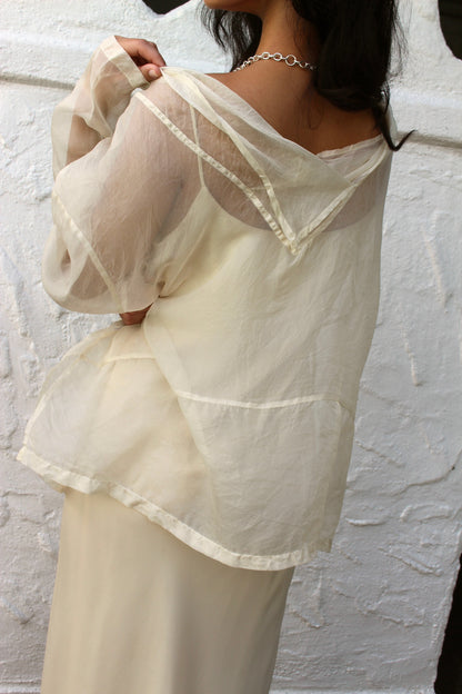 Rare Vintage Cream Sheer Silk Organza Pullover