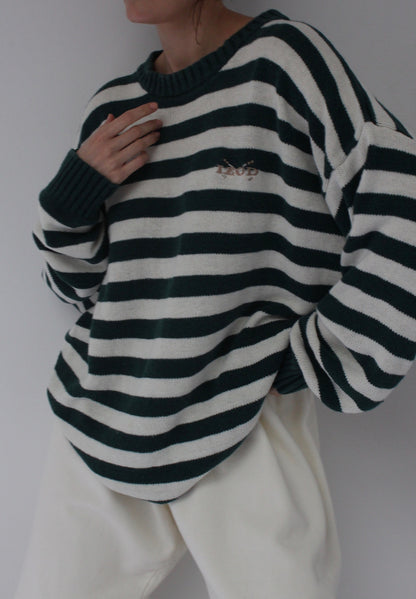 90s Fir Green Striped Linen Sweater