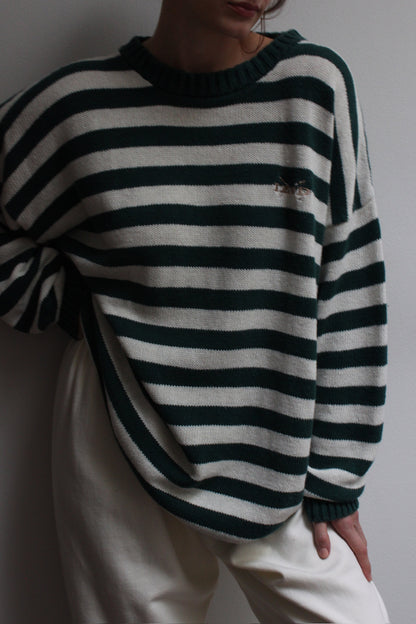 90s Fir Green Striped Linen Sweater