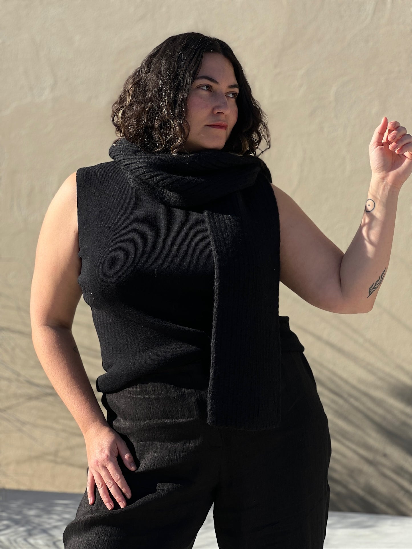 Onyx Fine Knit Wool Mock Neck Tank