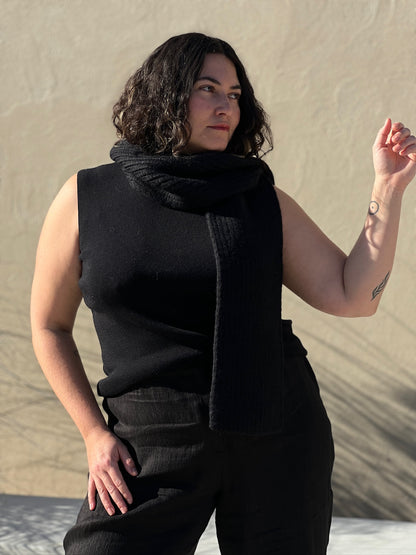 Onyx Fine Knit Wool Mock Neck Tank