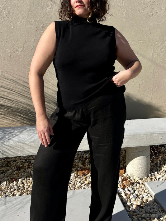 Onyx Fine Knit Wool Mock Neck Tank