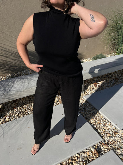 Onyx Fine Knit Wool Mock Neck Tank