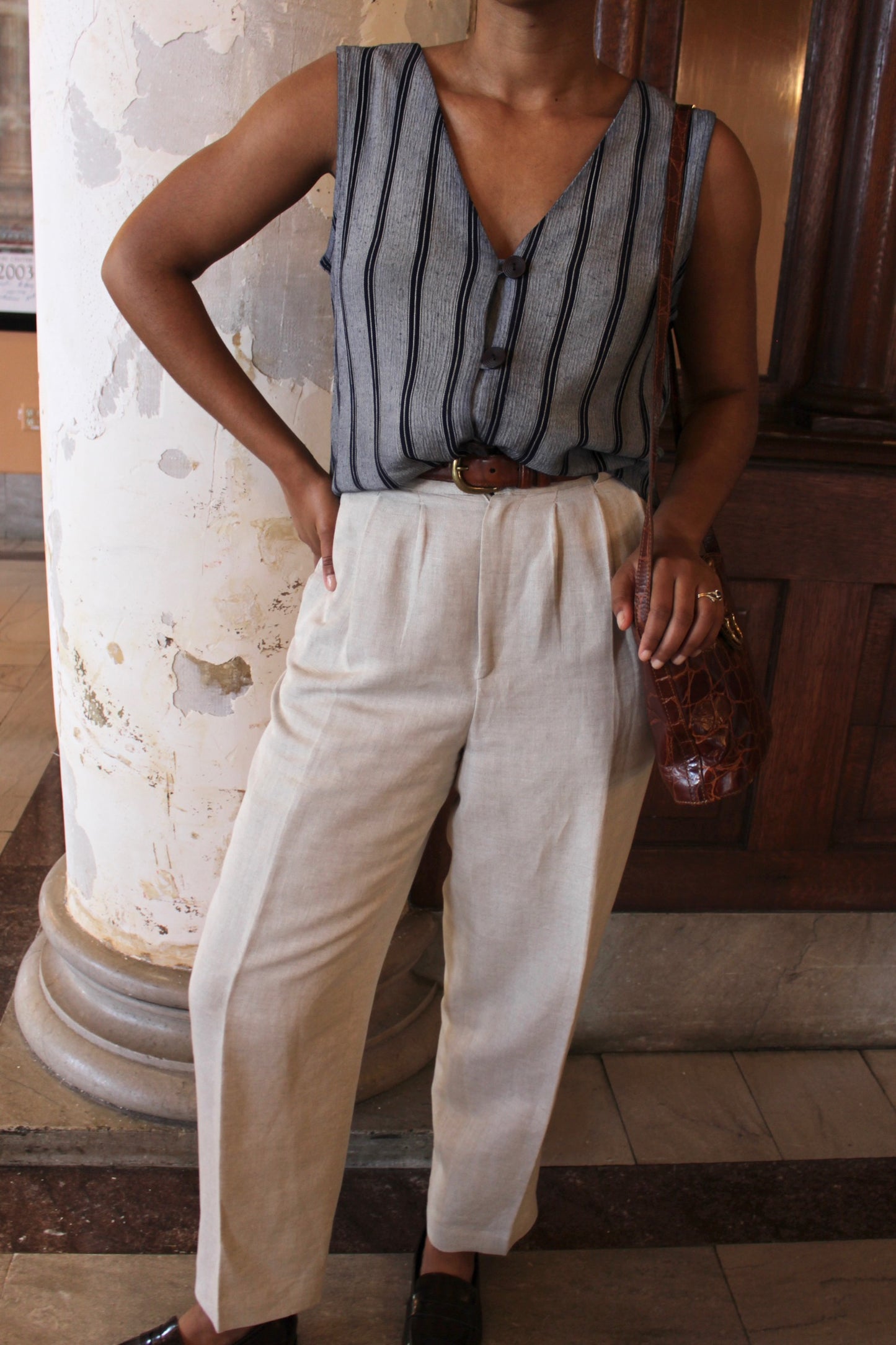 Vintage Woven Linen Trousers