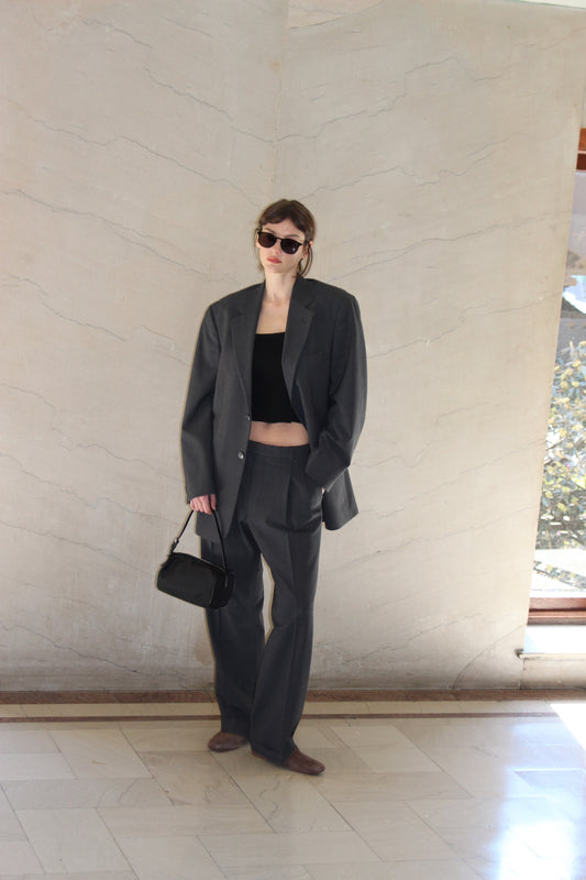 Vintage Charcoal Pinstriped Pant Suit