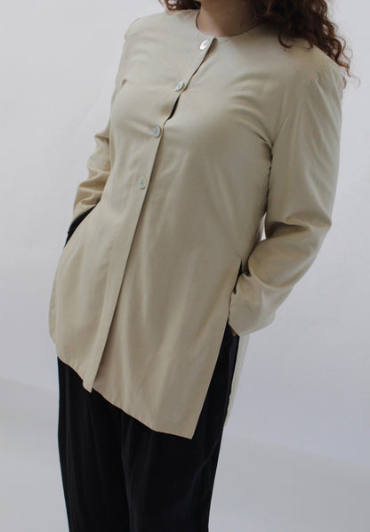 Vintage Sand Raw Silk Long Blazer