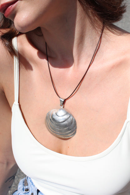 Statement Sterling Silver Shell Pendant Necklace