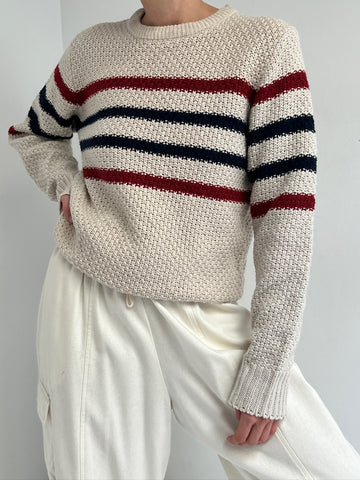 Vintage Collegiate Striped Woven Sweater