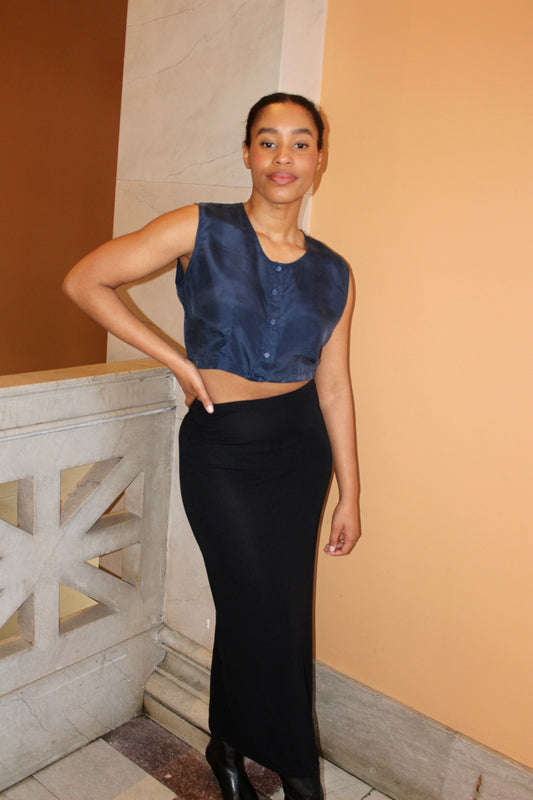 Favorite Cropped Midnight Silk Tank