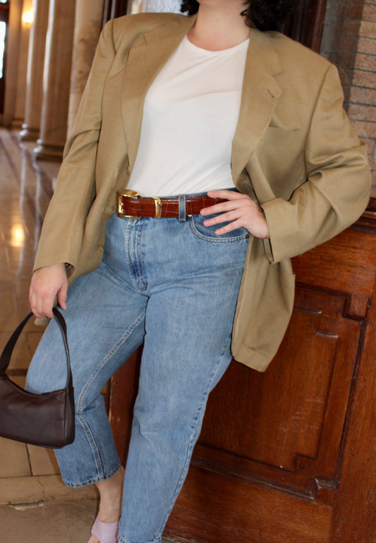 Vintage Latte Woven Silk & Wool Blazer