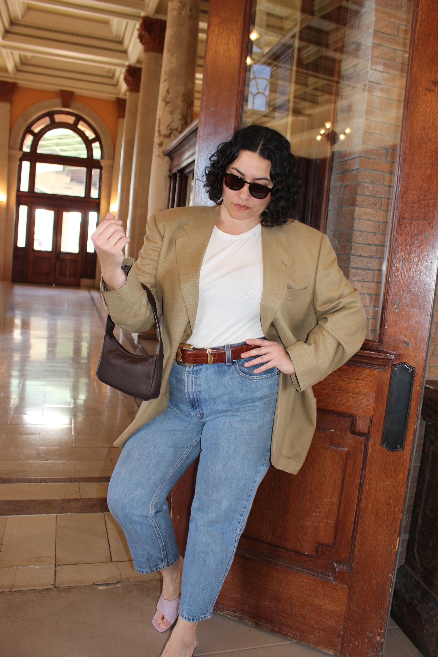 Vintage Latte Woven Silk & Wool Blazer