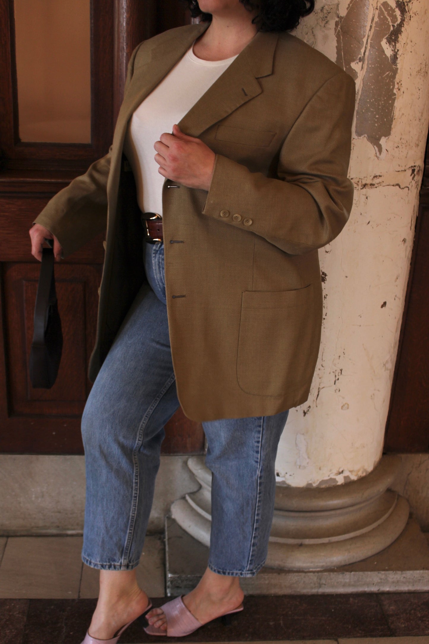 Vintage Latte Woven Silk & Wool Blazer