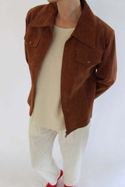 90s Chestnut Suede Zip Jacket