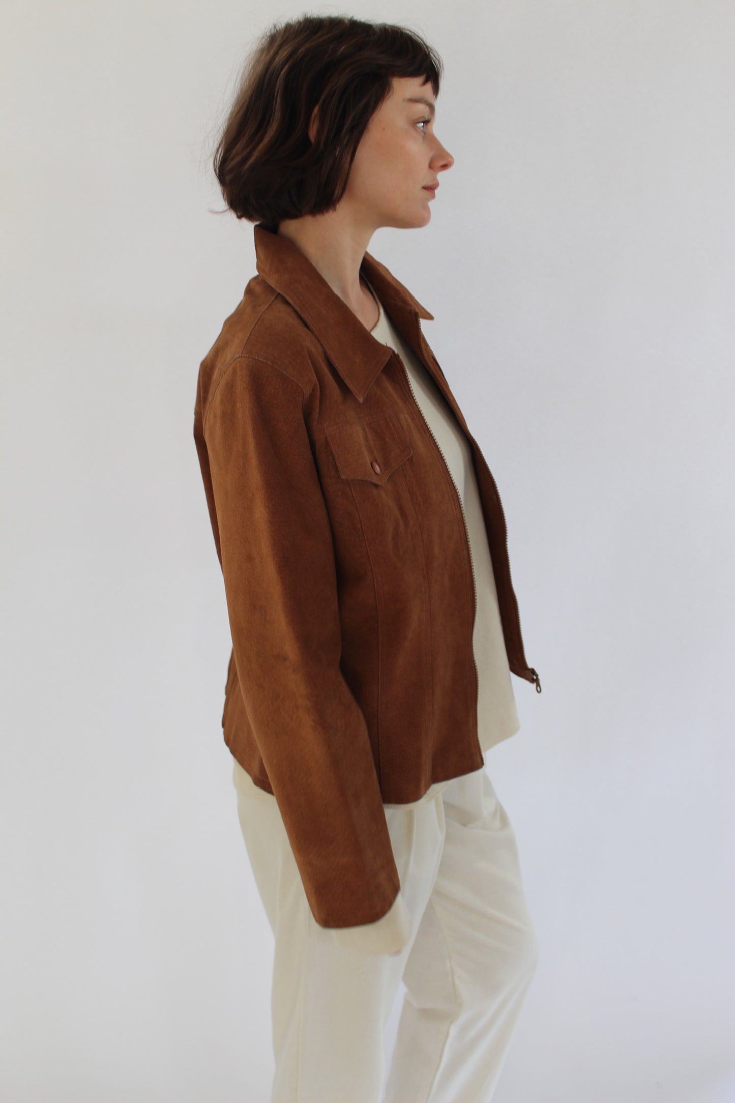 90s Chestnut Suede Zip Jacket